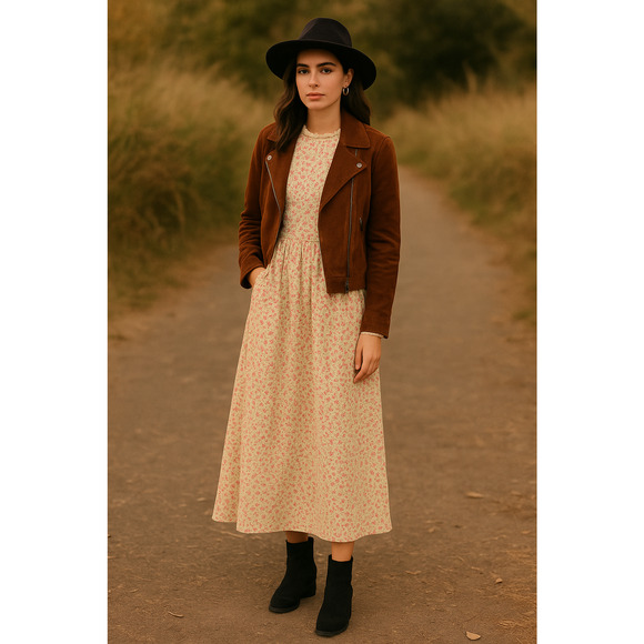 Vintage Cottagecore XS Puff Shoulder Prairie Dress Liberty Floral Butter Yellow - Picture 3 of 12